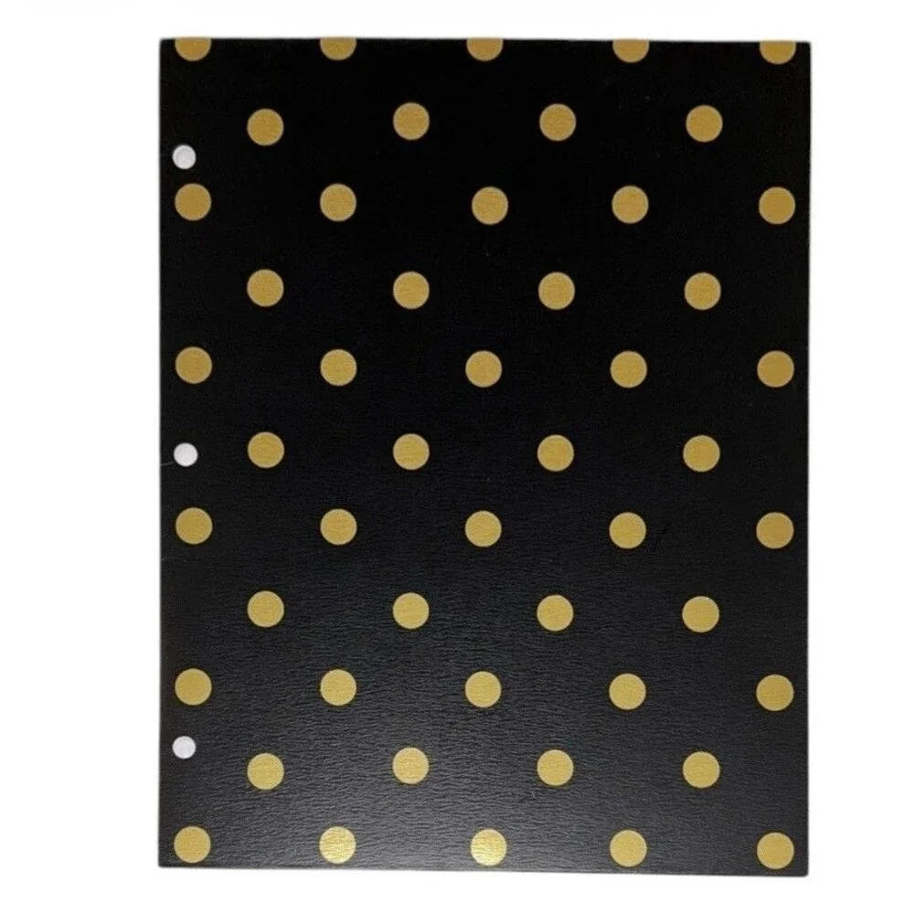 2x Greenroom Gold Polka Dot Folders 2 Pocket w/ 3-Hole Punch 12x10